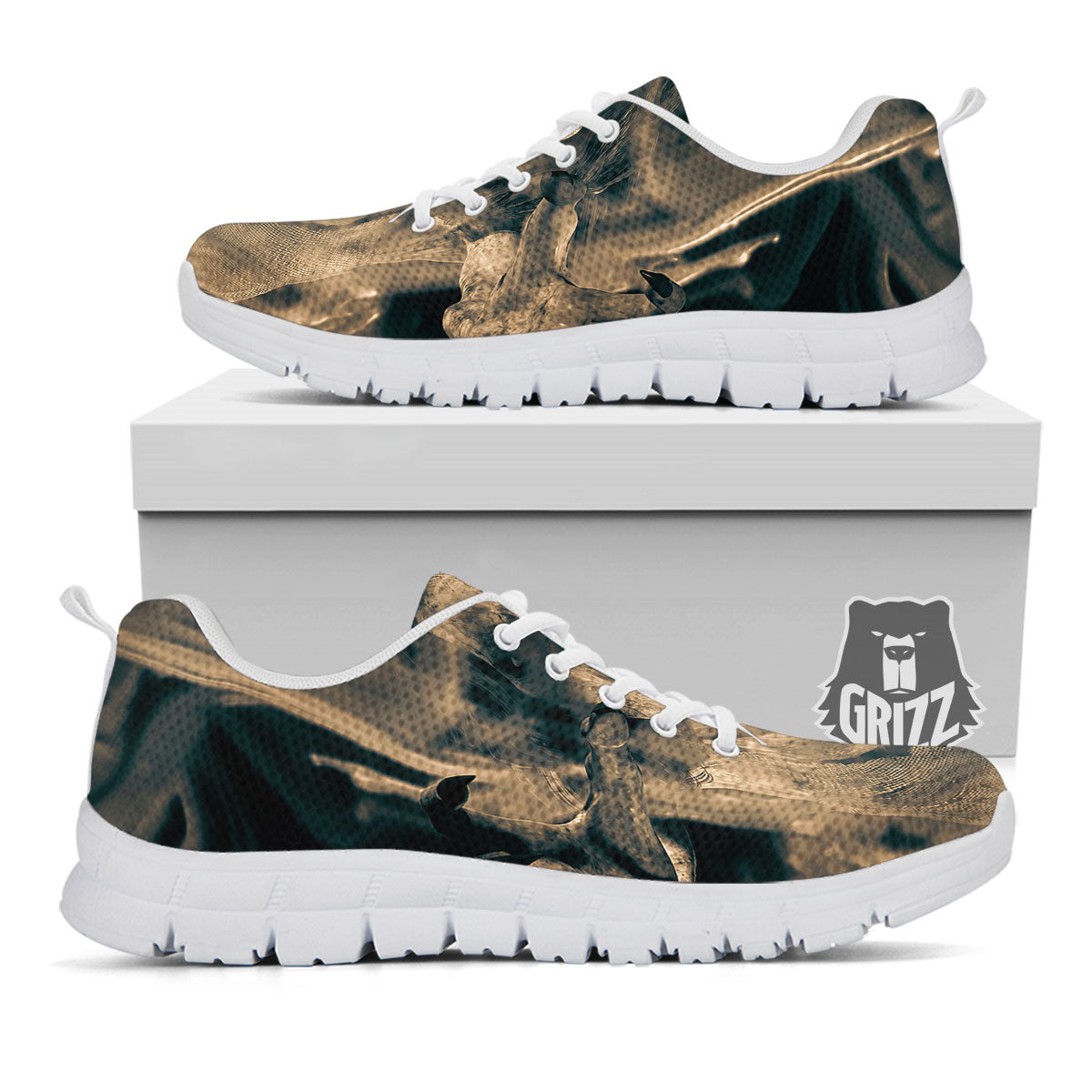 3D Screaming Ghost Horror Print White Sneaker-grizzshop