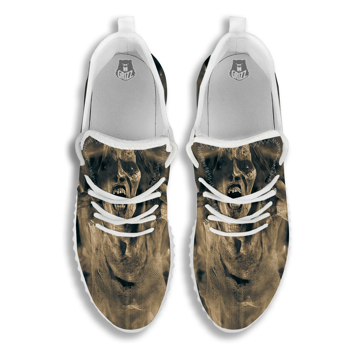 3D Screaming Ghost Horror Print White Walking Shoes-grizzshop