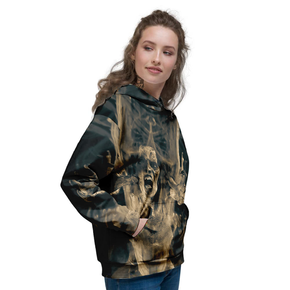 3D Screaming Ghost Horror Print Women's Hoodie-grizzshop