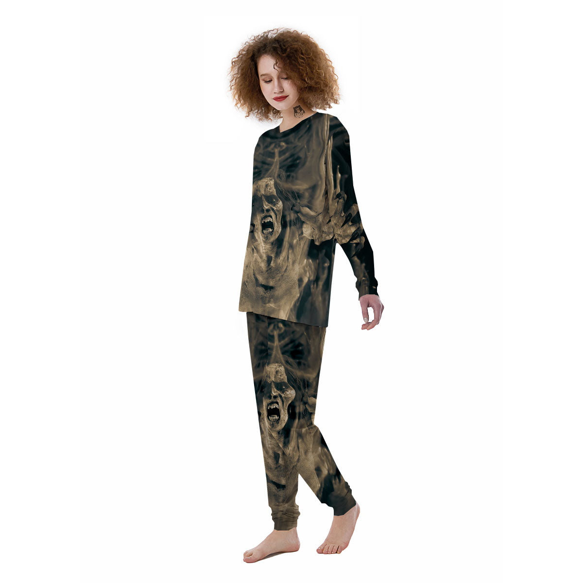 3D Screaming Ghost Horror Print Women's Pajamas-grizzshop