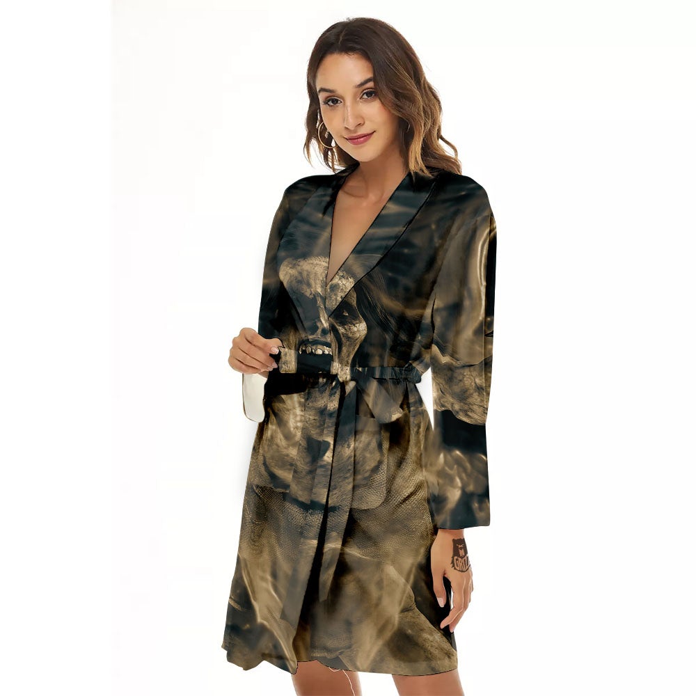 3D Screaming Ghost Horror Print Women's Robe-grizzshop
