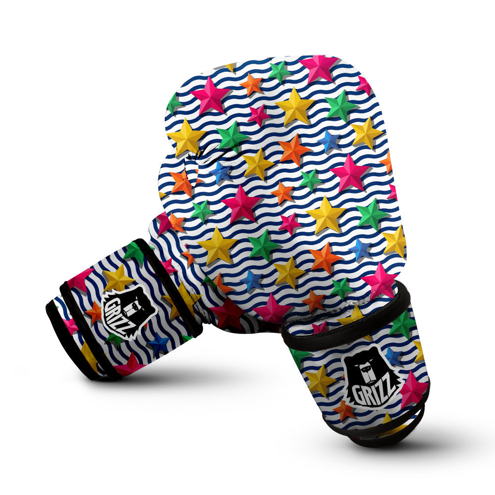 3D Stars And Blue Wave Print Pattern Boxing Gloves-grizzshop