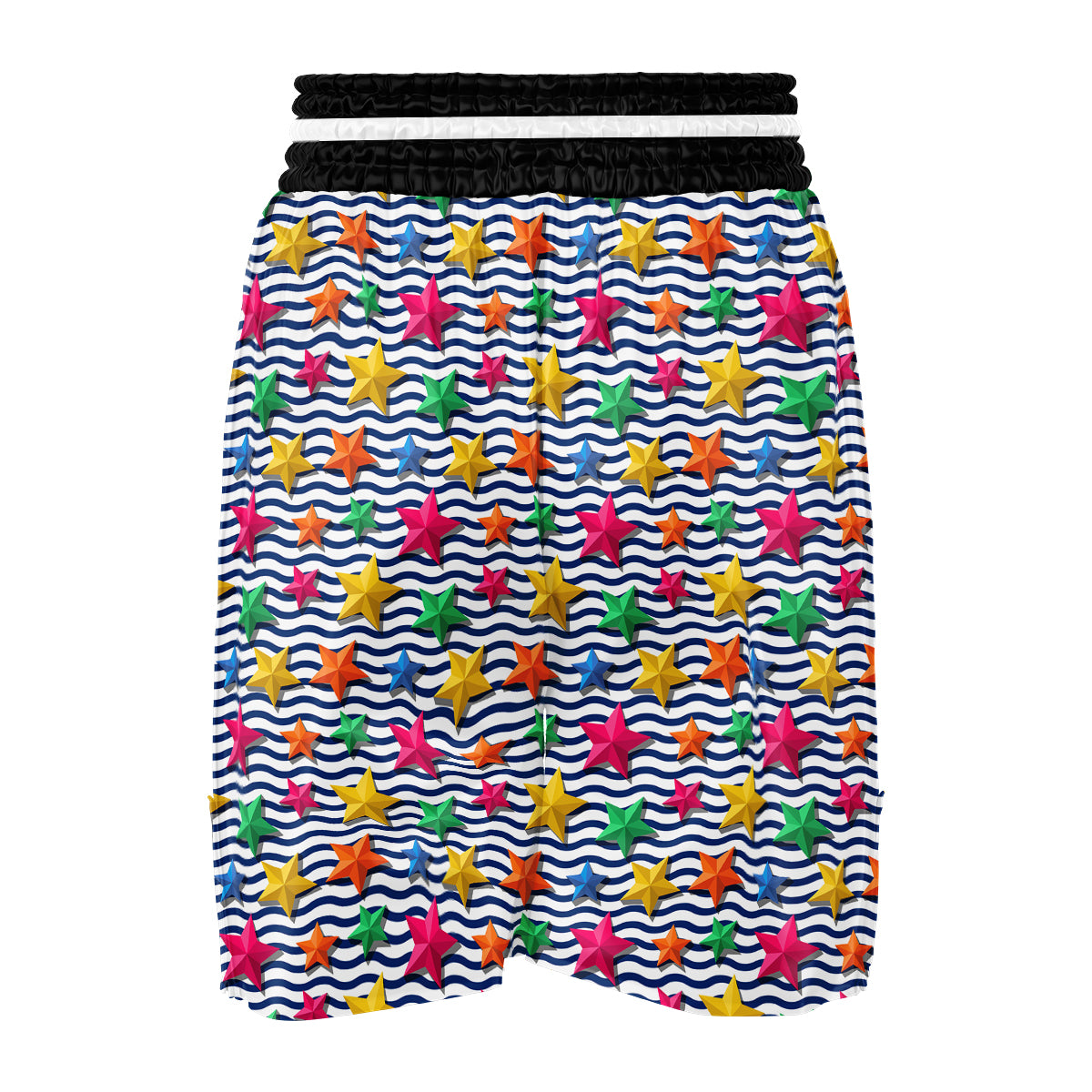 3D Stars And Blue Wave Print Pattern Boxing Shorts-grizzshop