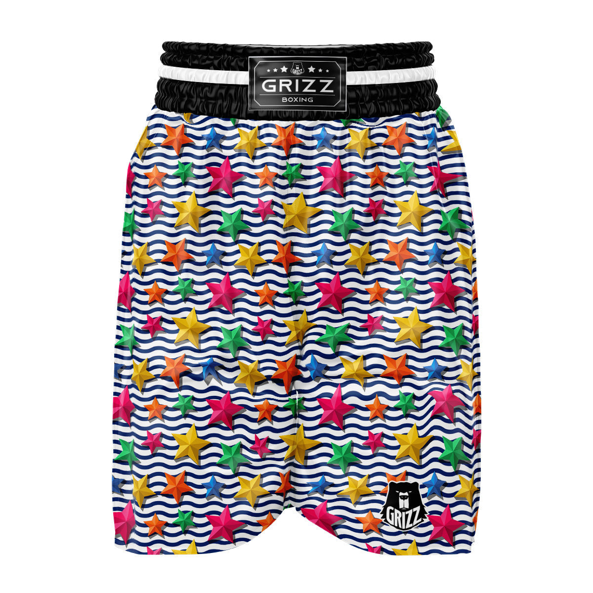 3D Stars And Blue Wave Print Pattern Boxing Shorts-grizzshop