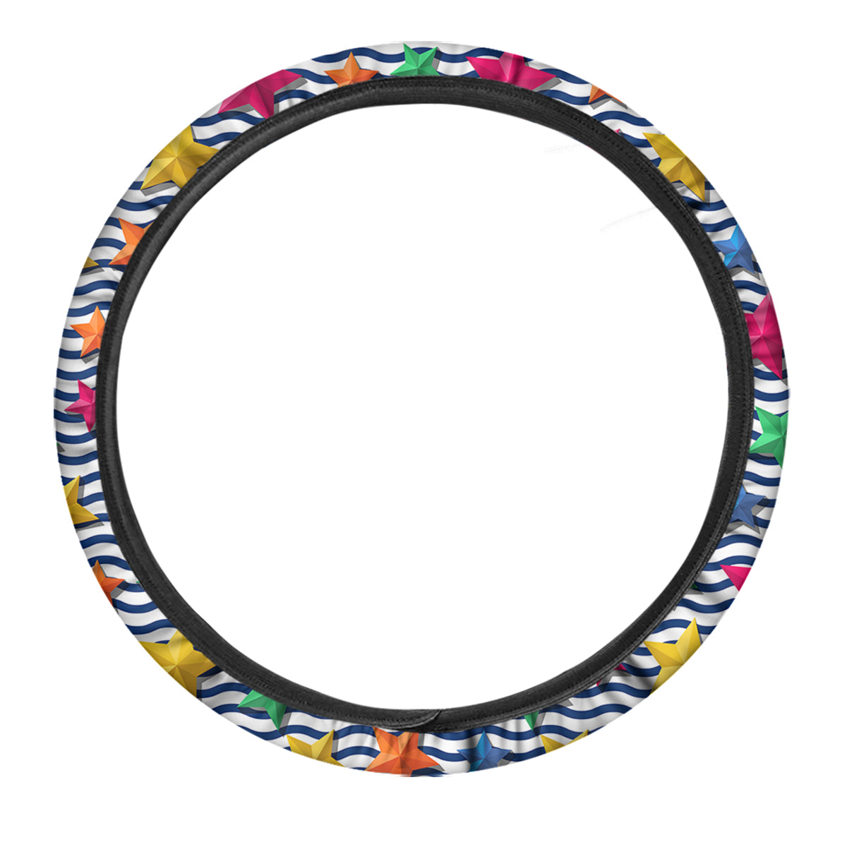 3D Stars And Blue Wave Print Pattern Car Steering Wheel Cover-grizzshop