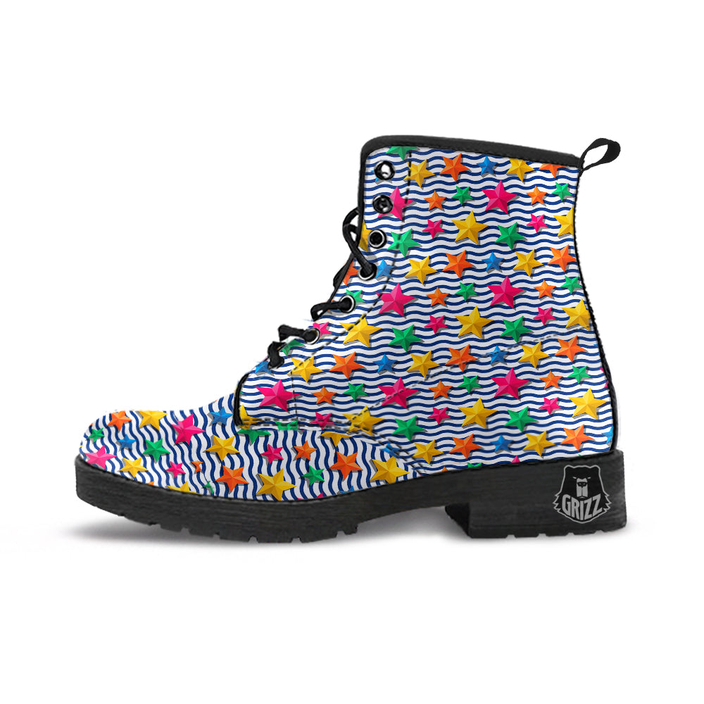 3D Stars And Blue Wave Print Pattern Leather Boots-grizzshop