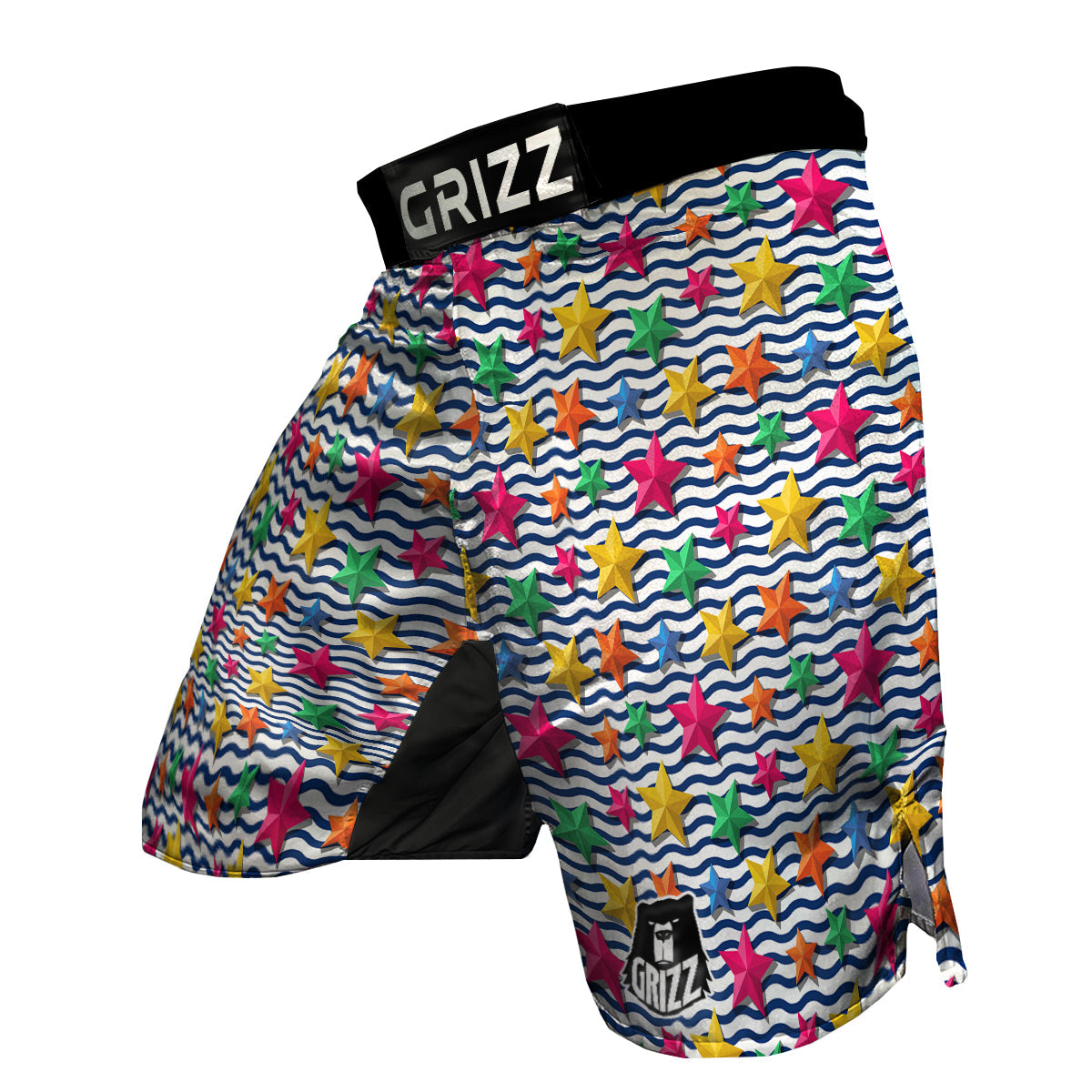 3D Stars And Blue Wave Print Pattern MMA Shorts-grizzshop