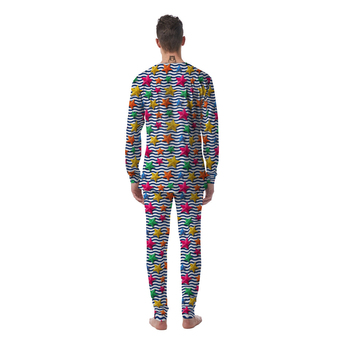 3D Stars And Blue Wave Print Pattern Men's Pajamas-grizzshop