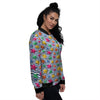 3D Stars And Blue Wave Print Pattern Women's Bomber Jacket-grizzshop