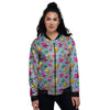 3D Stars And Blue Wave Print Pattern Women's Bomber Jacket-grizzshop