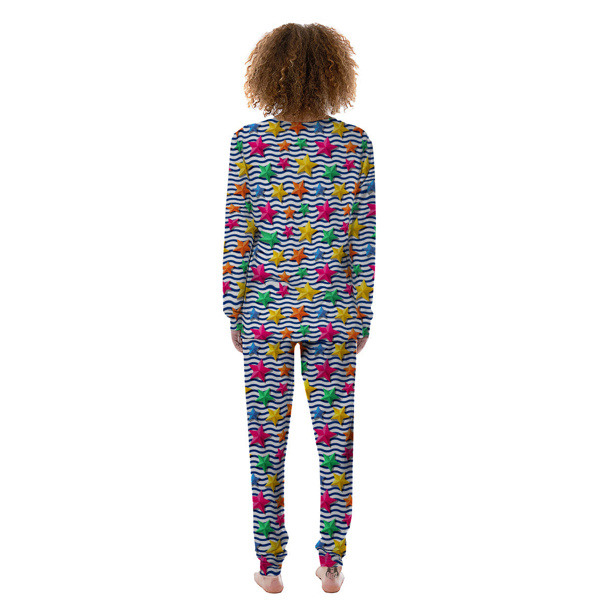 3D Stars And Blue Wave Print Pattern Women's Pajamas-grizzshop