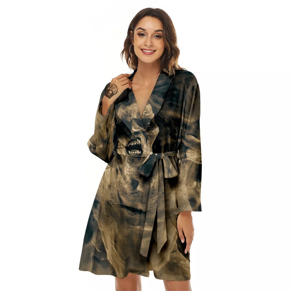 3D Screaming Ghost Horror Print Women's Robe-grizzshop