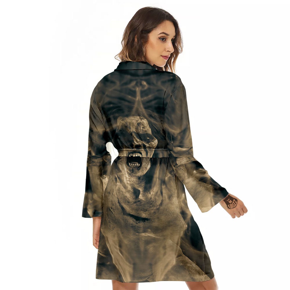 3D Screaming Ghost Horror Print Women's Robe-grizzshop