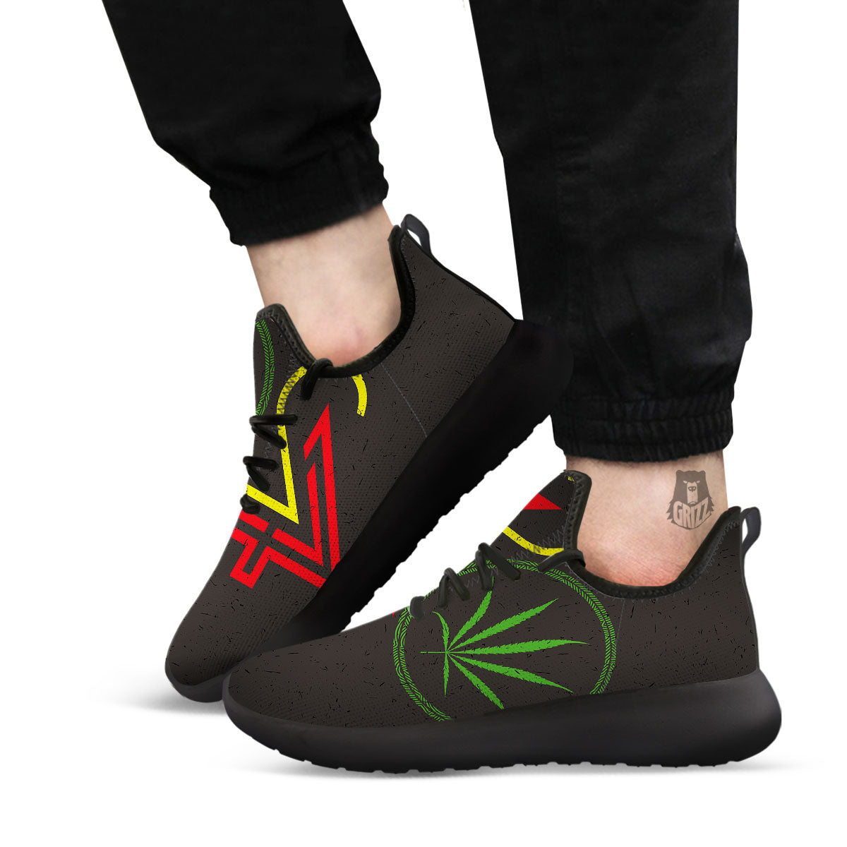 420 Rasta Print Black Athletic Shoes-grizzshop