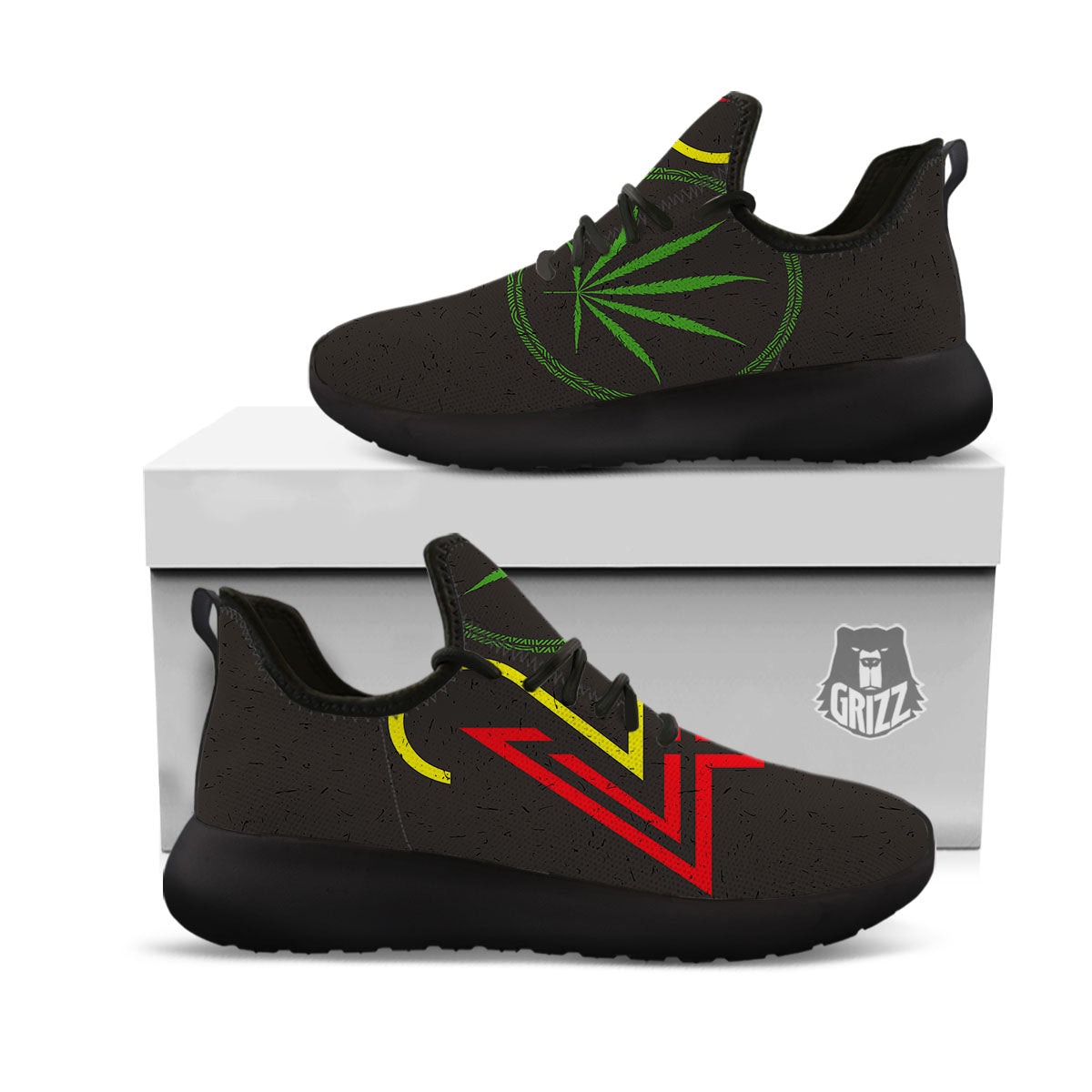 420 Rasta Print Black Athletic Shoes-grizzshop