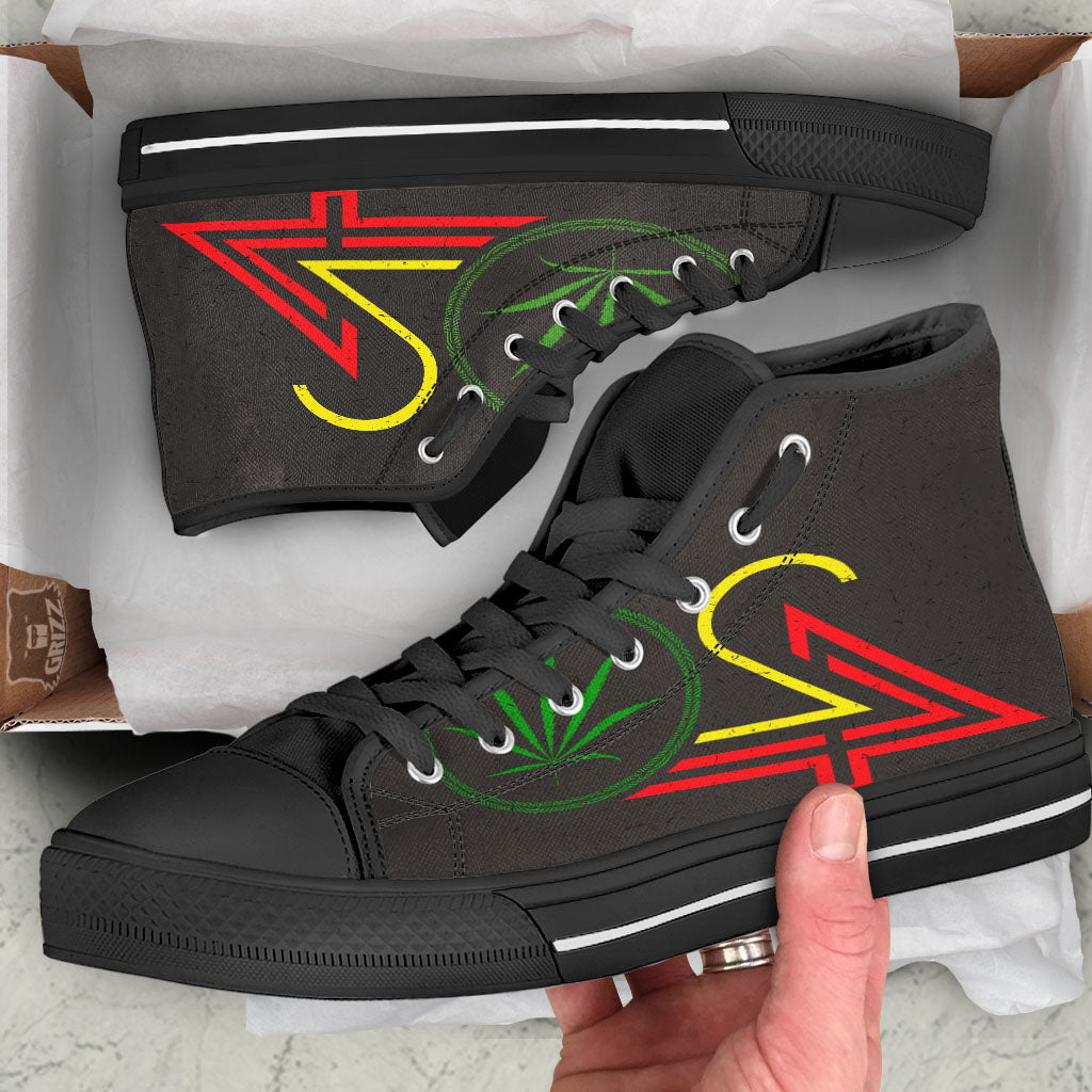 420 Rasta Print Black High Top Shoes-grizzshop