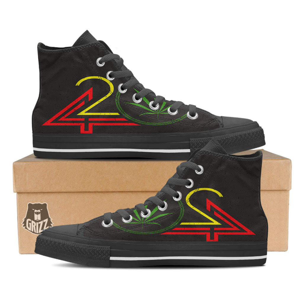 420 Rasta Print Black High Top Shoes-grizzshop