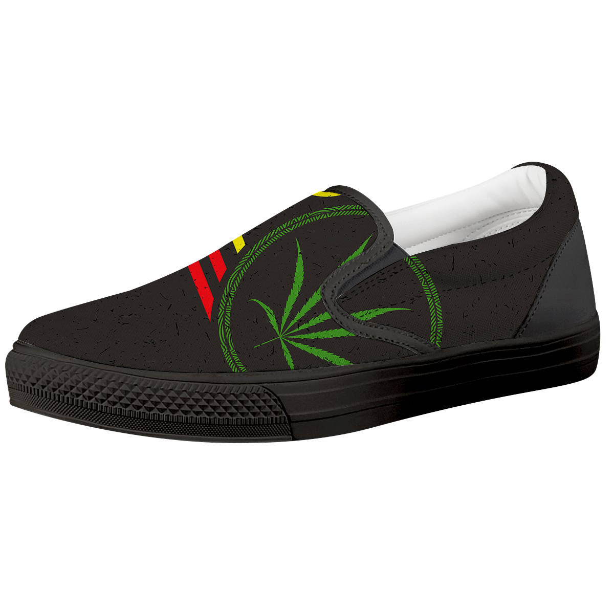 420 Rasta Print Black Slip On Shoes-grizzshop