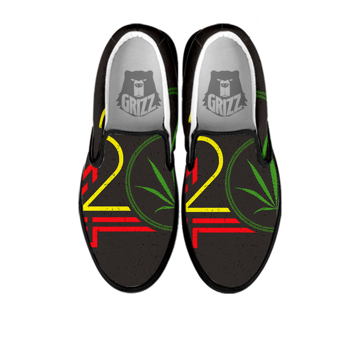 420 Rasta Print Black Slip On Shoes-grizzshop