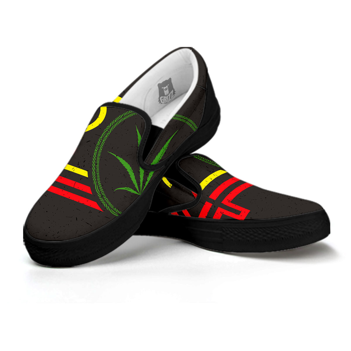 420 Rasta Print Black Slip On Shoes-grizzshop