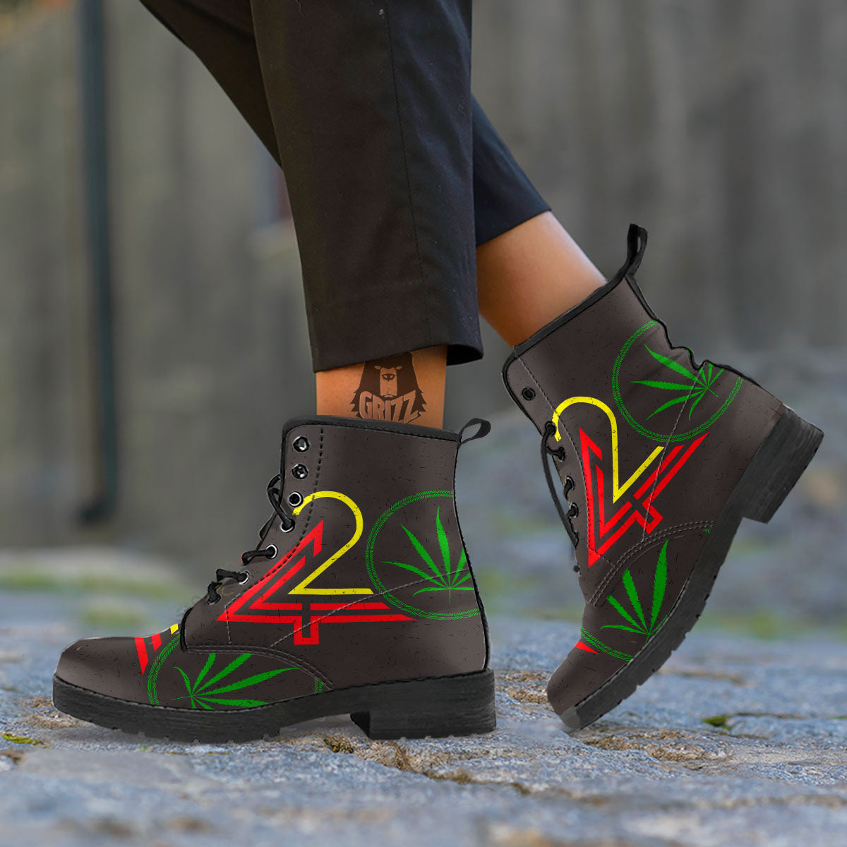420 Rasta Print Leather Boots-grizzshop