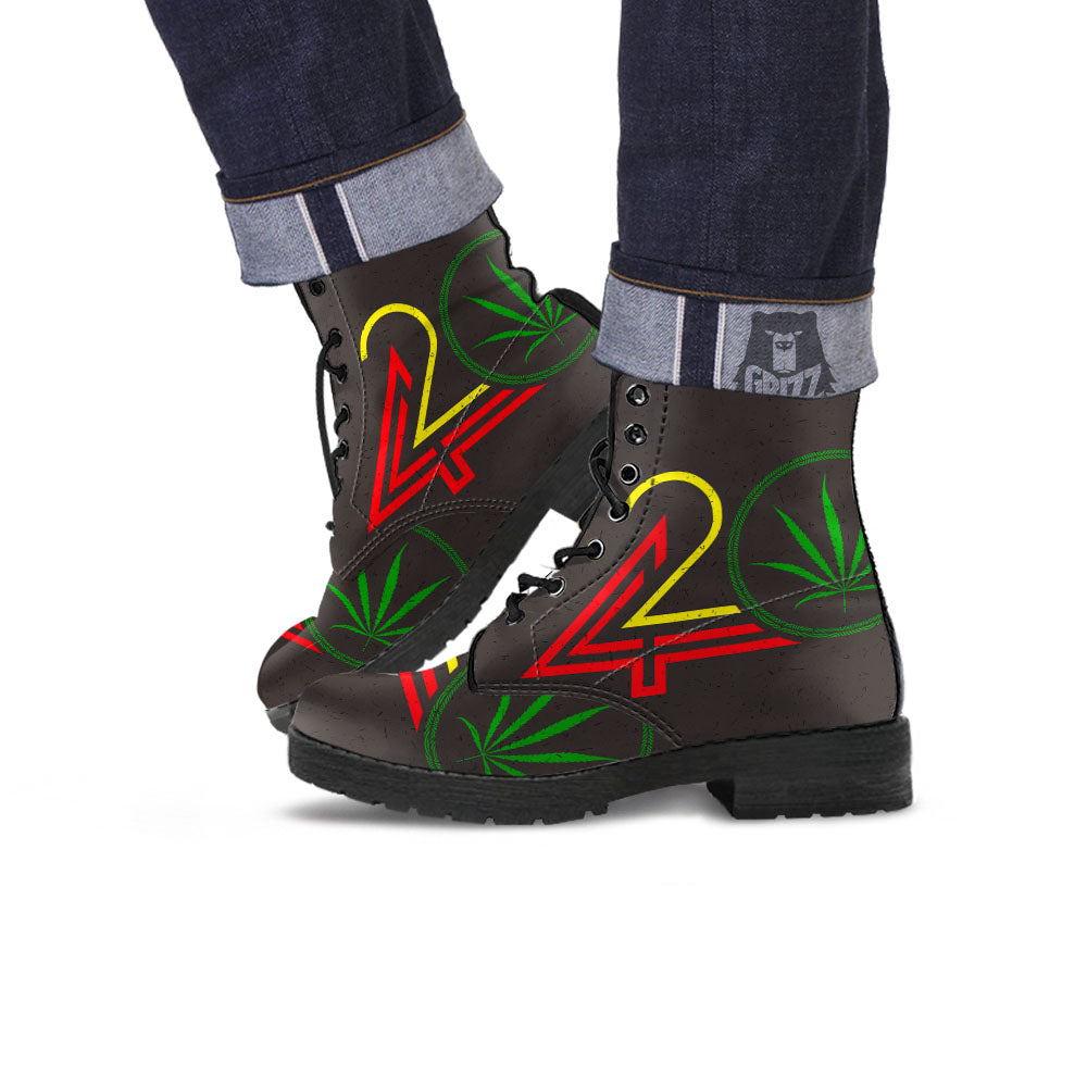 420 Rasta Print Leather Boots-grizzshop