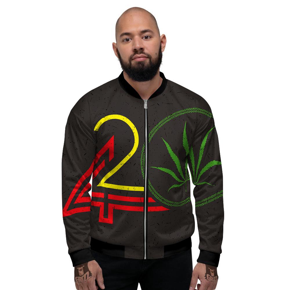 420 Rasta Print Men's Bomber Jacket-grizzshop