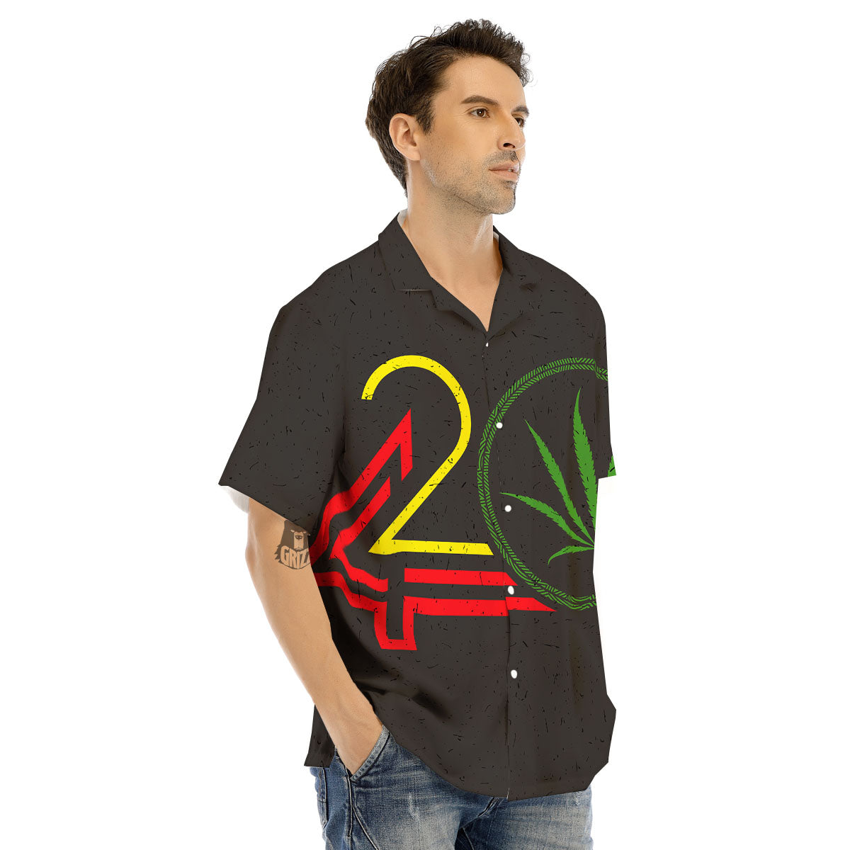 420 Rasta Print Men's Hawaiian Shirt-grizzshop