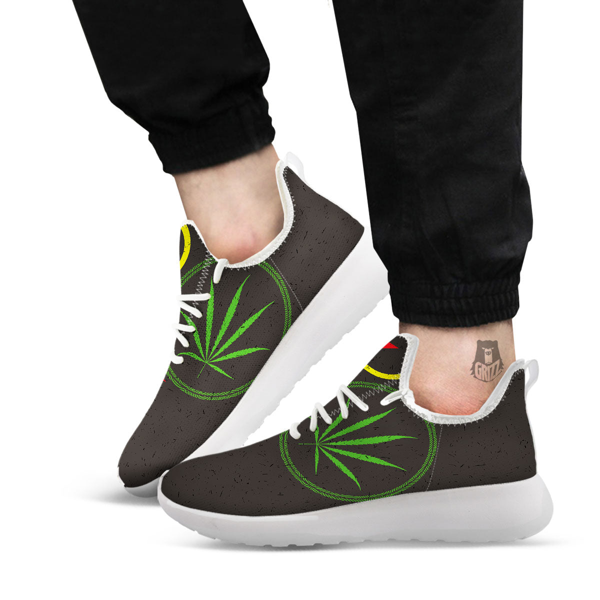 420 Rasta Print White Athletic Shoes-grizzshop