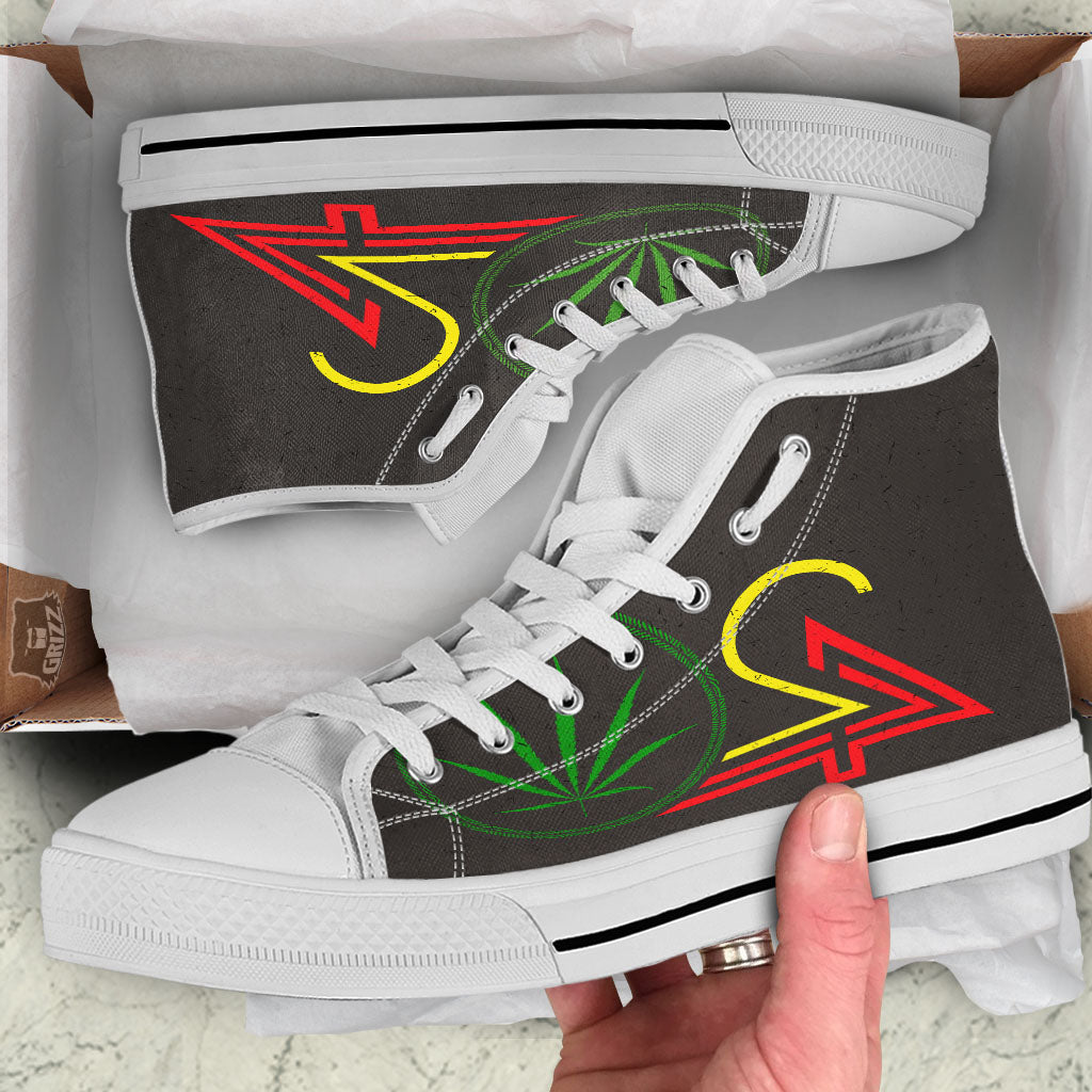420 Rasta Print White High Top Shoes-grizzshop