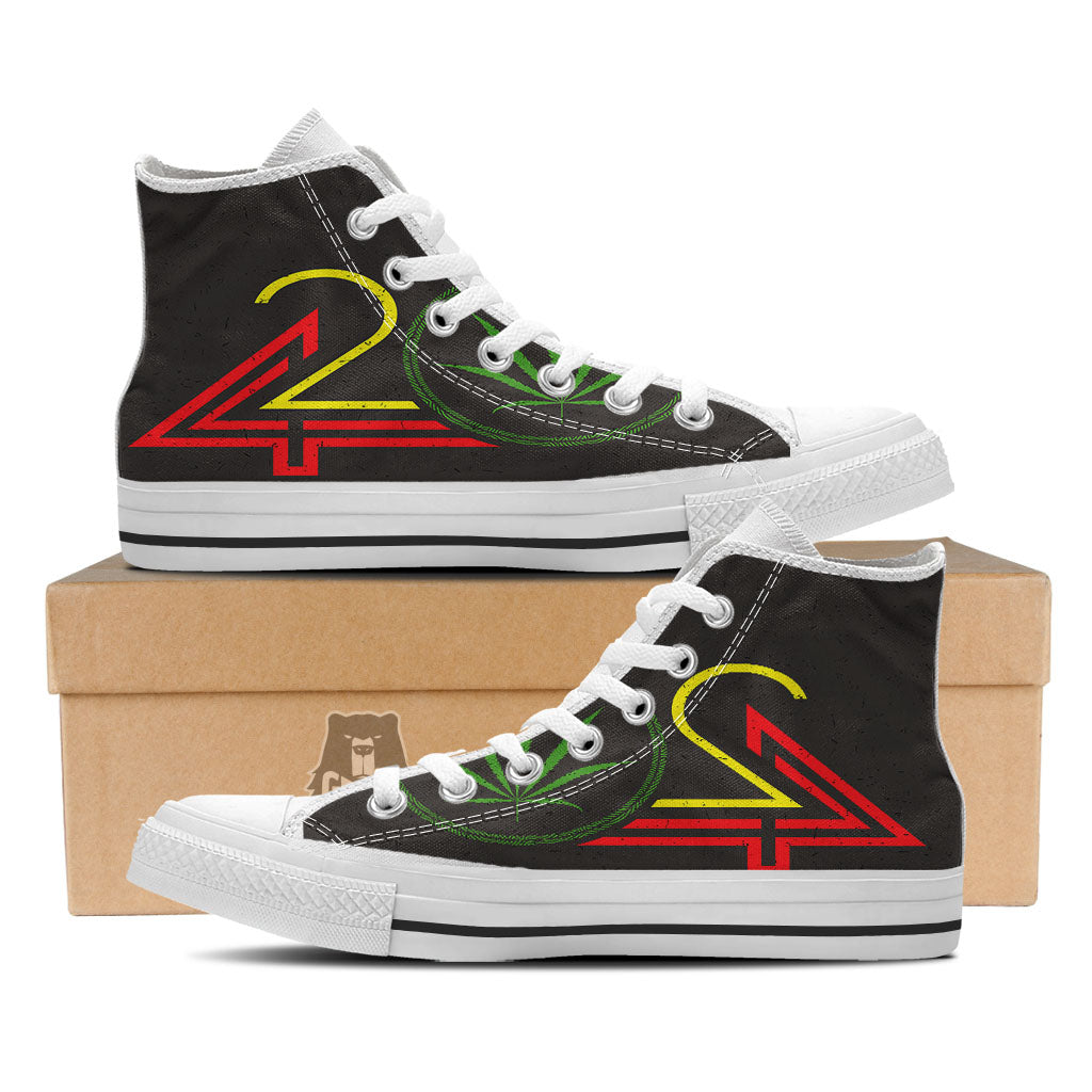 420 Rasta Print White High Top Shoes-grizzshop