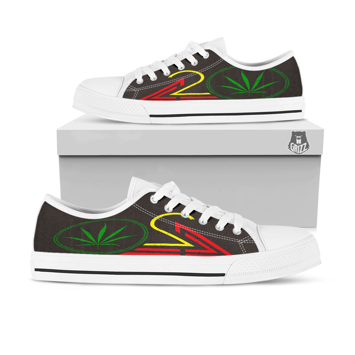 420 Rasta Print White Low Top Shoes-grizzshop