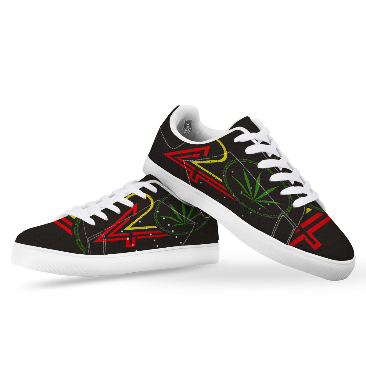 420 Rasta Print White Low Top Sneakers-grizzshop