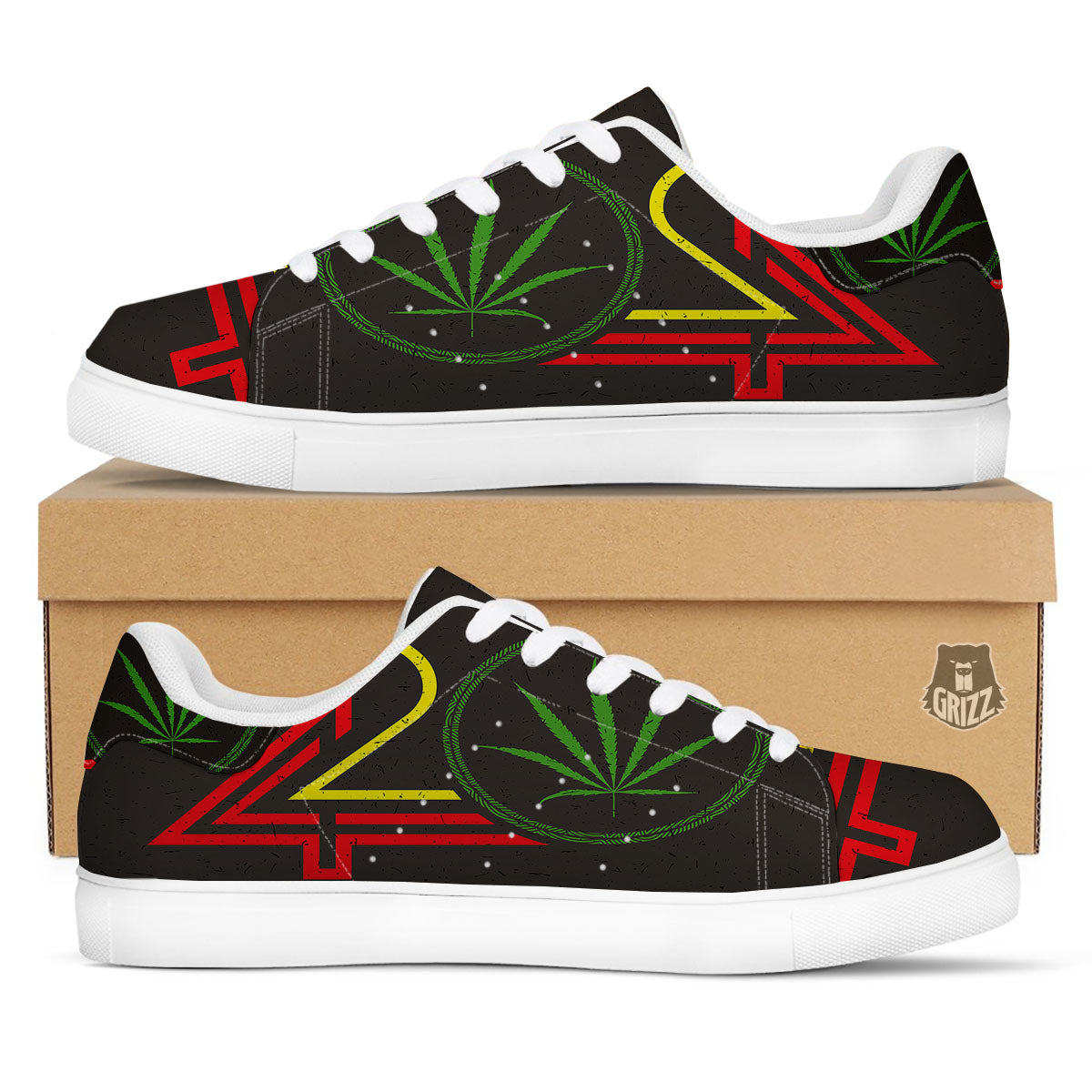 420 Rasta Print White Low Top Sneakers-grizzshop