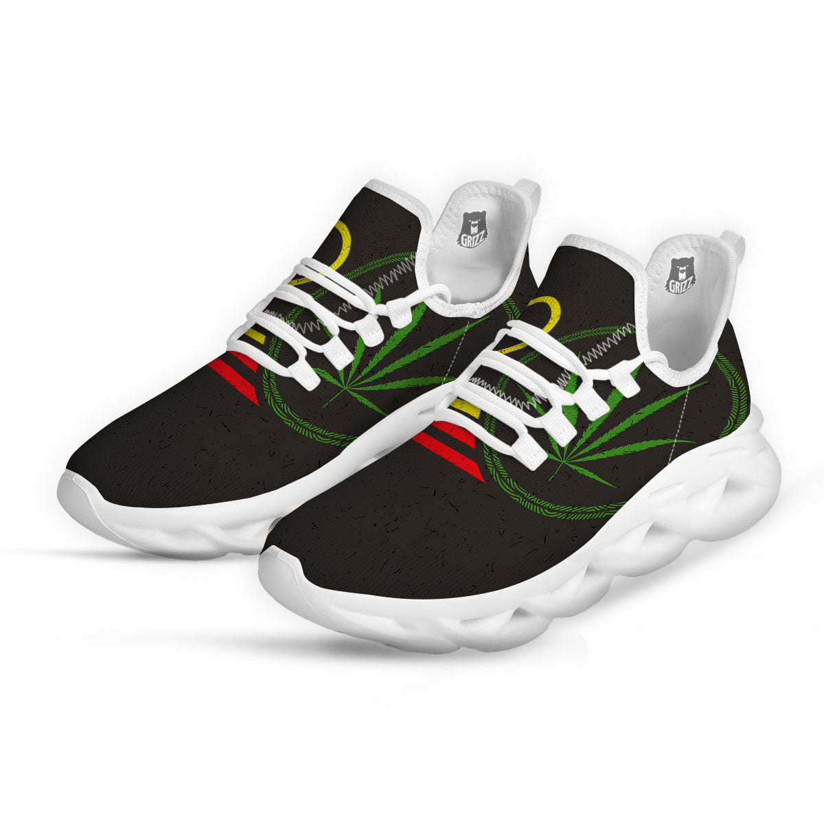 420 Rasta Print White Running Shoes-grizzshop