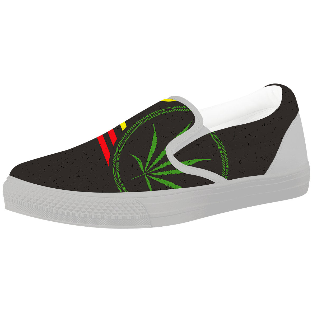 420 Rasta Print White Slip On Shoes-grizzshop