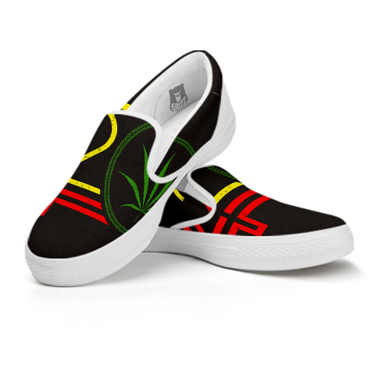 420 Rasta Print White Slip On Shoes-grizzshop