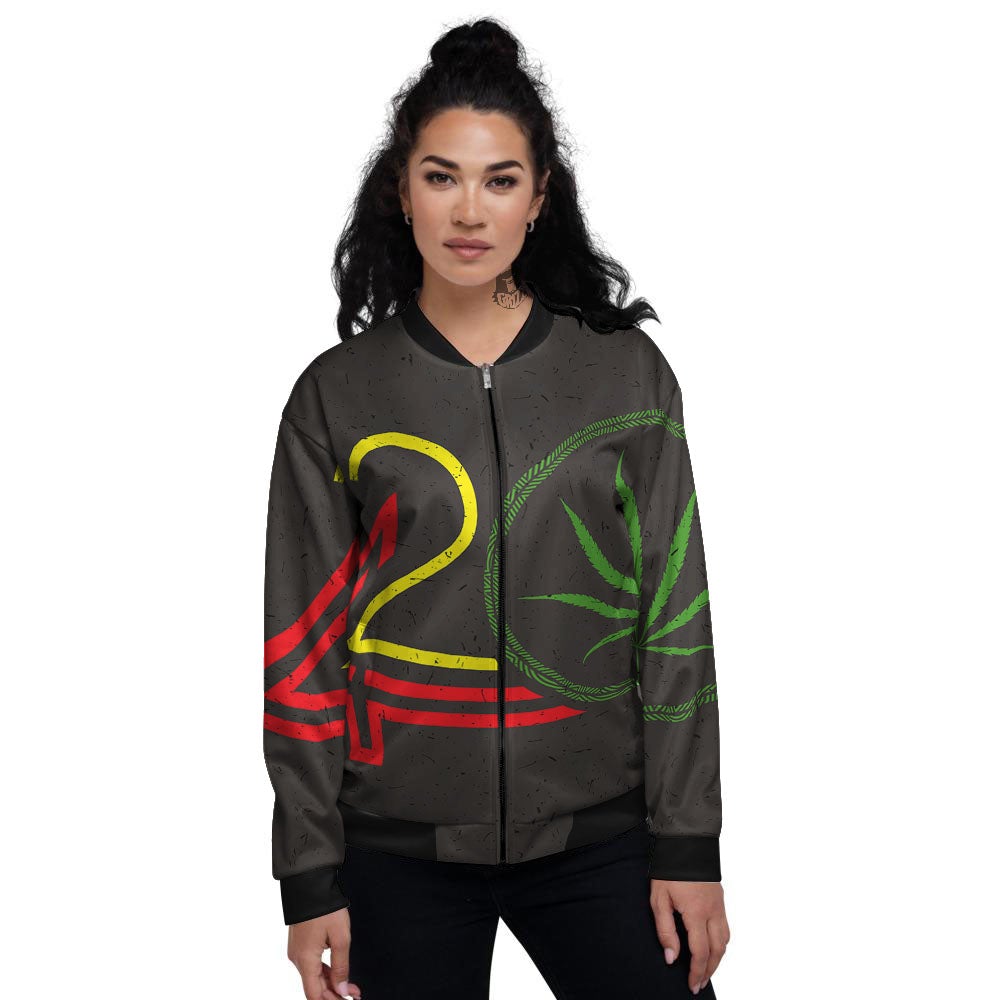 420 Rasta Print Women's Bomber Jacket-grizzshop