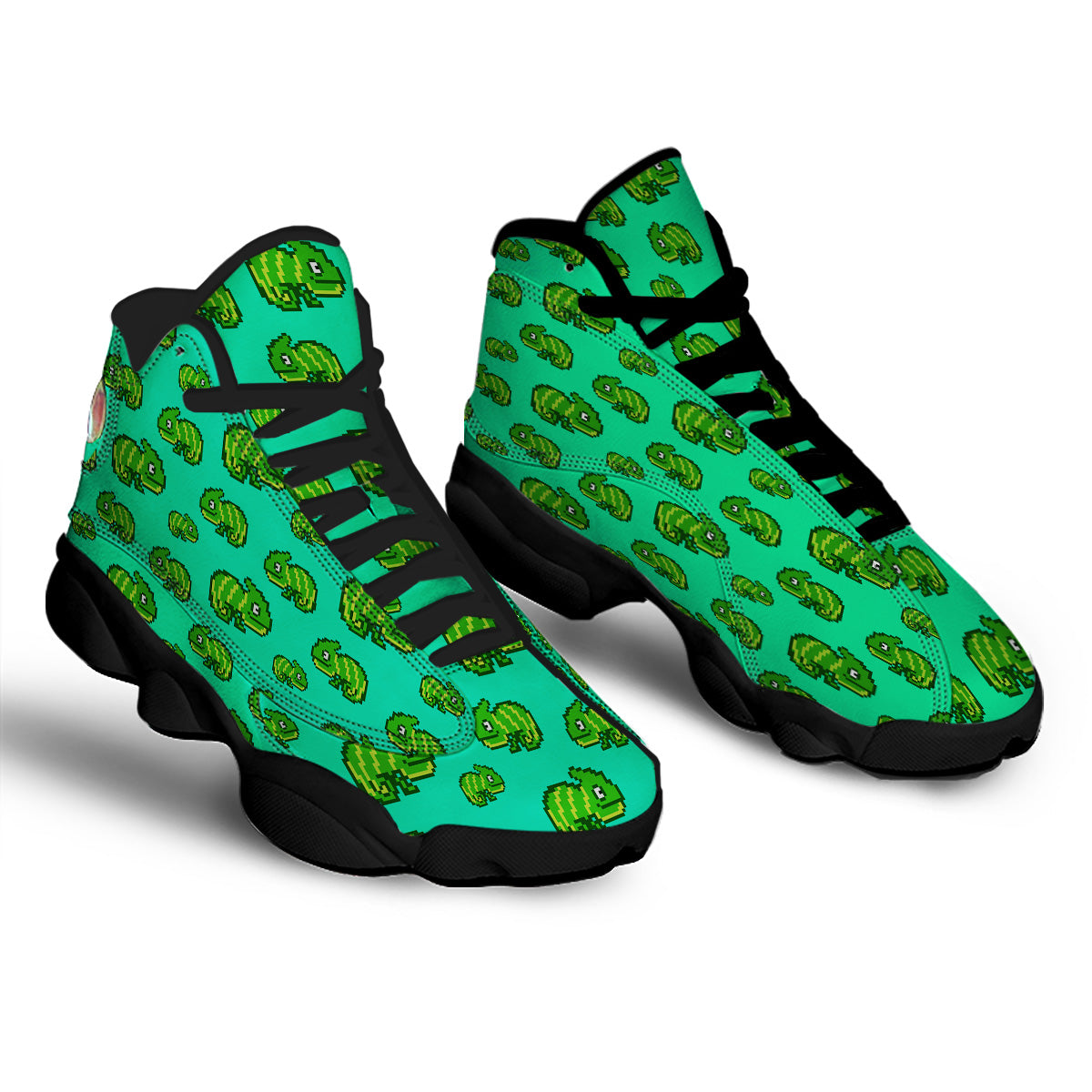 8 Bit Pixel Green Chameleons Print Pattern Black Basketball Shoes-grizzshop