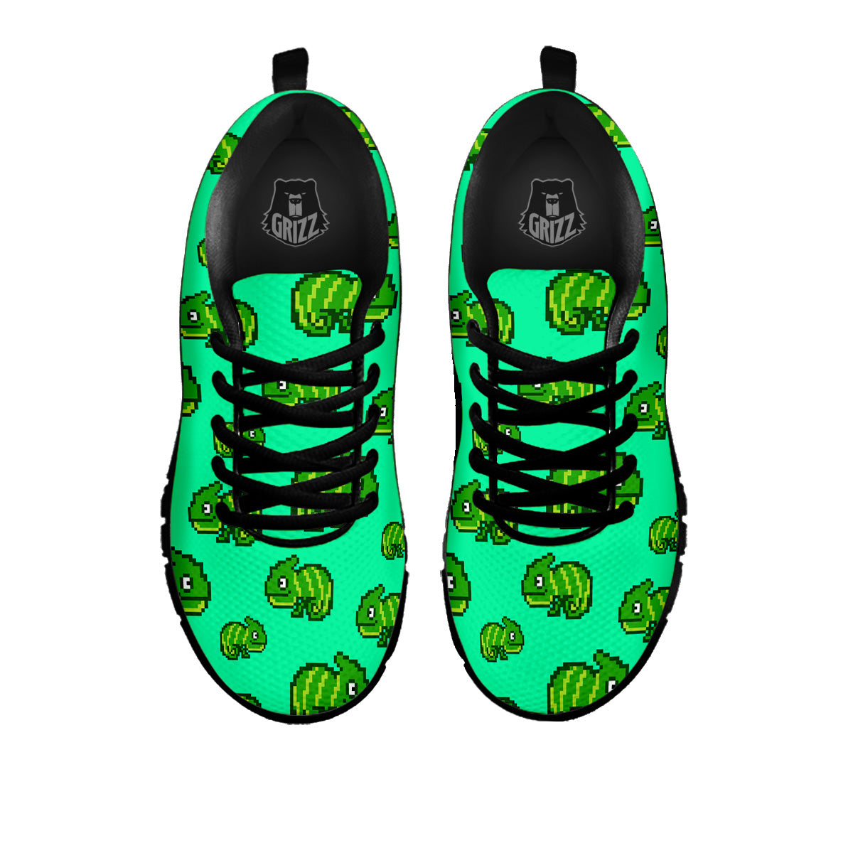 8 Bit Pixel Green Chameleons Print Pattern Black Sneaker-grizzshop