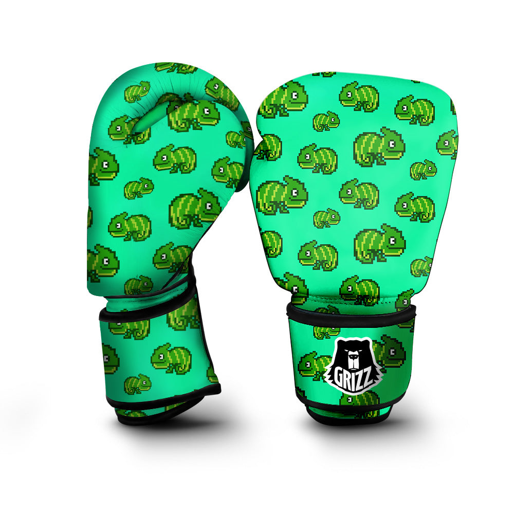 8 Bit Pixel Green Chameleons Print Pattern Boxing Gloves-grizzshop