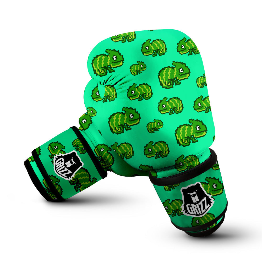 8 Bit Pixel Green Chameleons Print Pattern Boxing Gloves-grizzshop