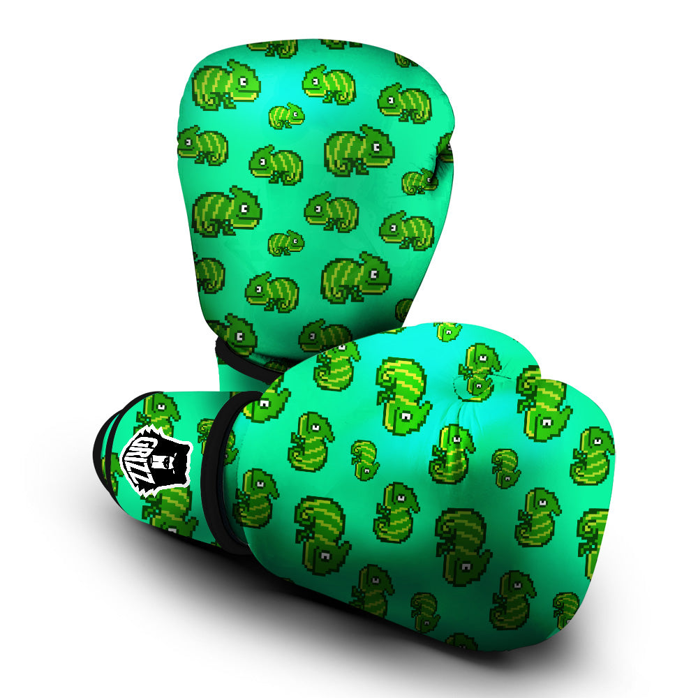 8 Bit Pixel Green Chameleons Print Pattern Boxing Gloves-grizzshop