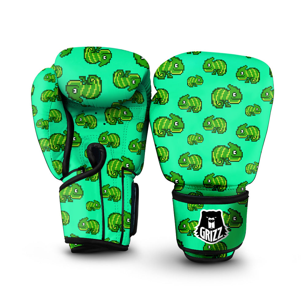 8 Bit Pixel Green Chameleons Print Pattern Boxing Gloves-grizzshop