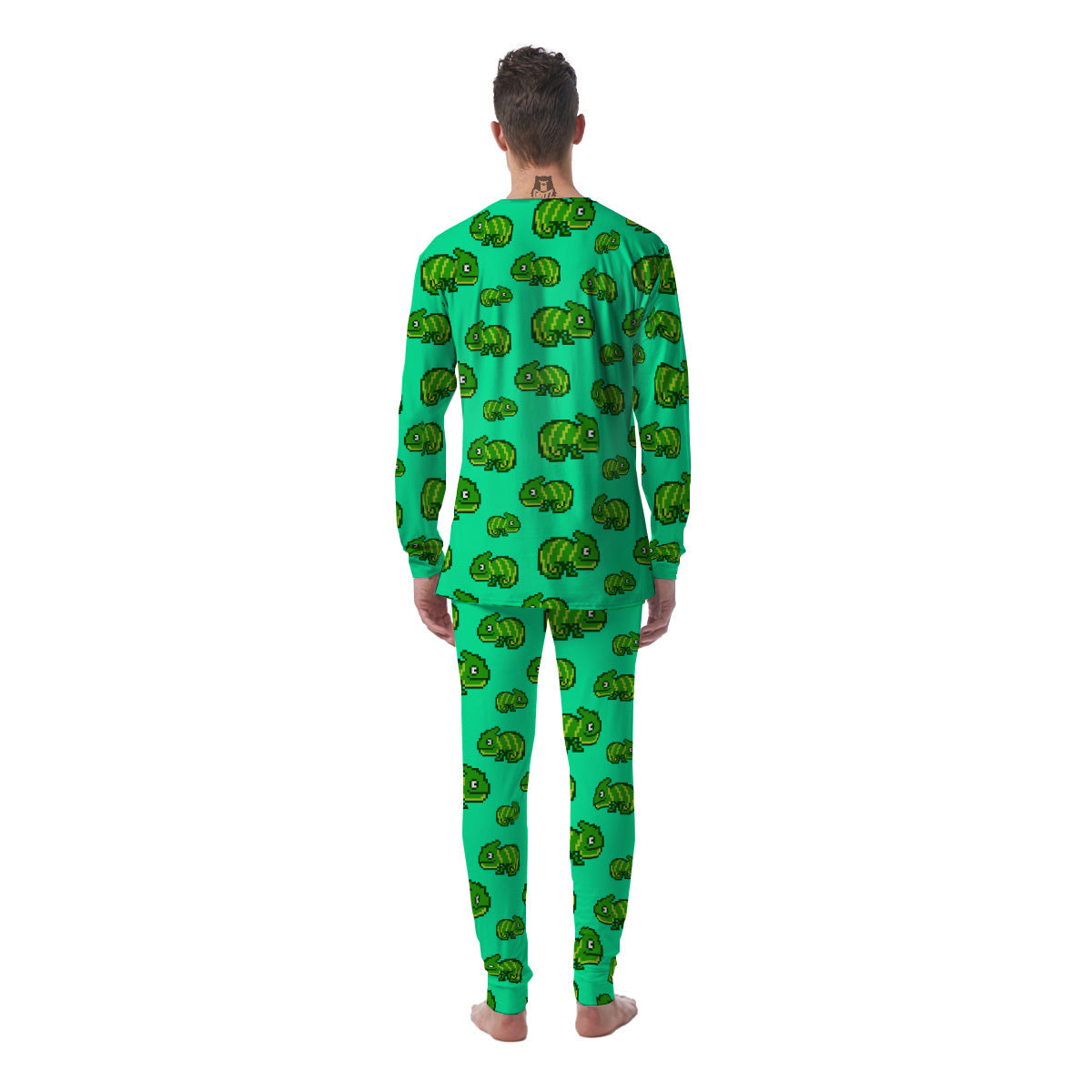 8 Bit Pixel Green Chameleons Print Pattern Men's Pajamas-grizzshop