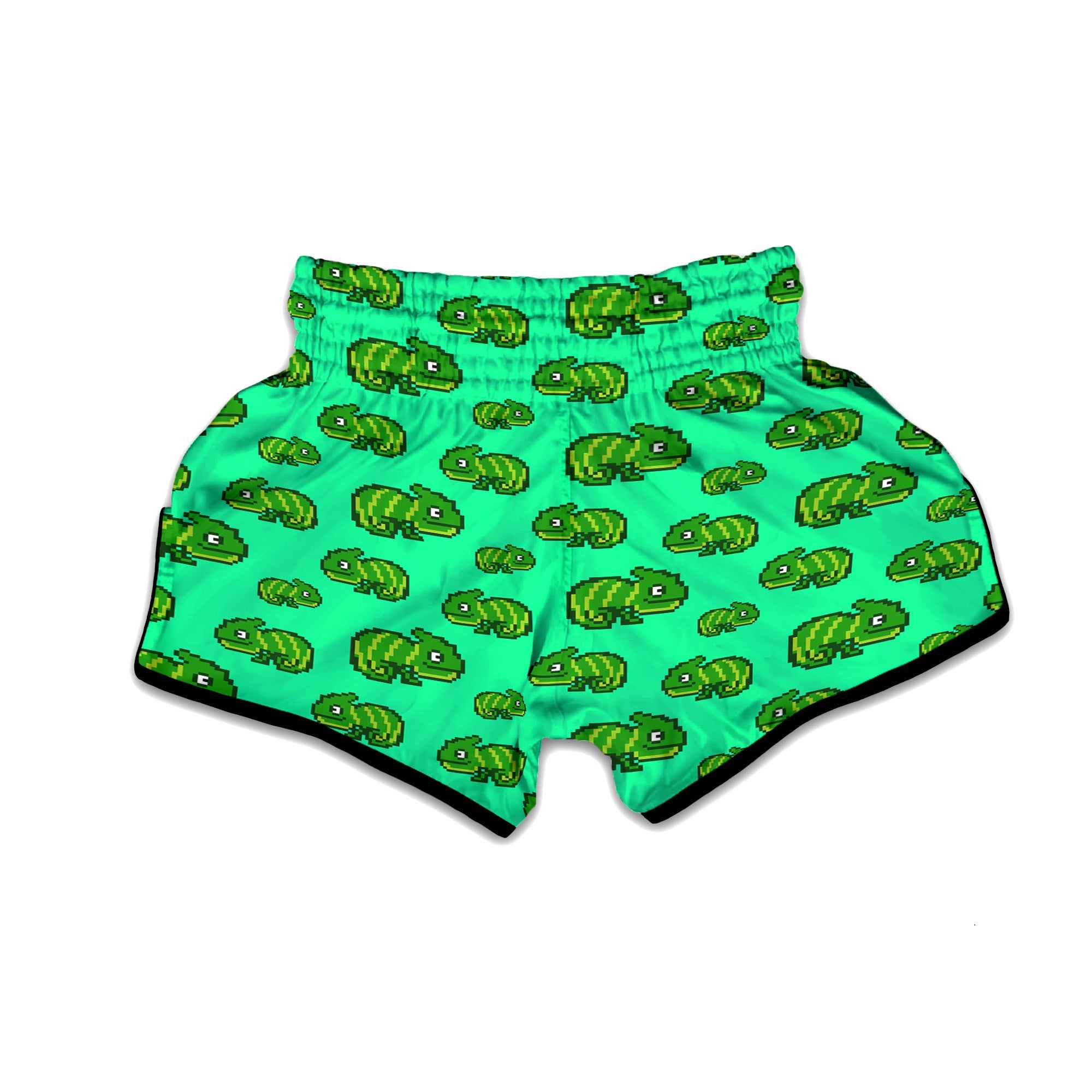 8 Bit Pixel Green Chameleons Print Pattern Muay Thai Boxing Shorts-grizzshop