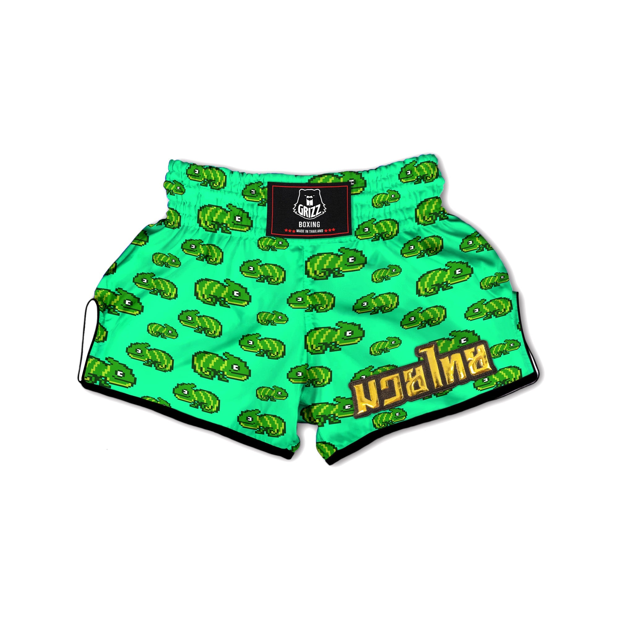 8 Bit Pixel Green Chameleons Print Pattern Muay Thai Boxing Shorts-grizzshop