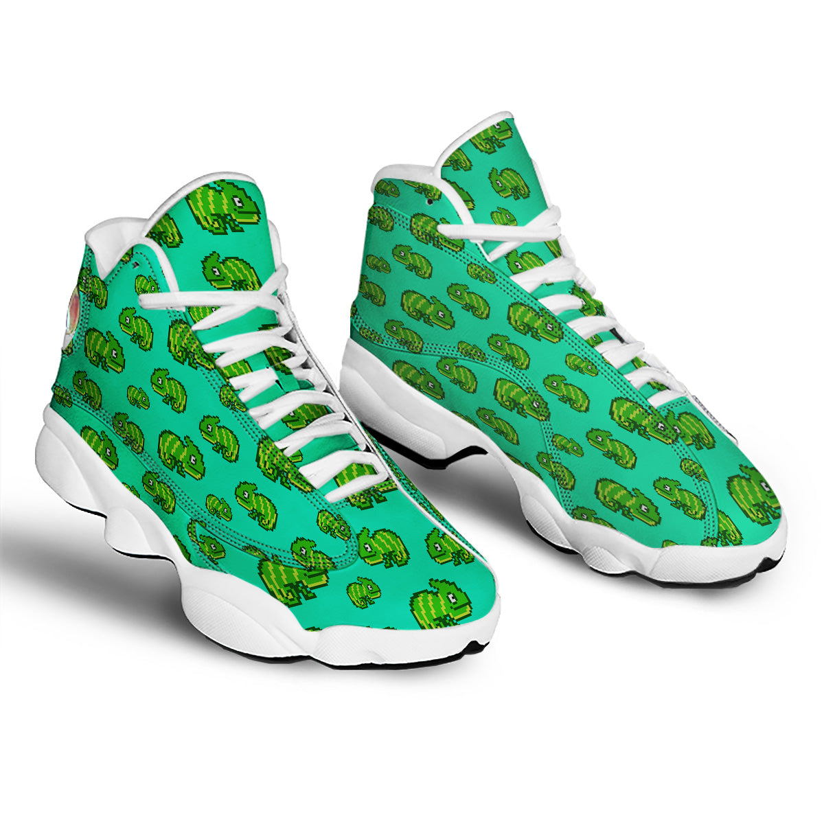 8 Bit Pixel Green Chameleons Print Pattern White Basketball Shoes-grizzshop