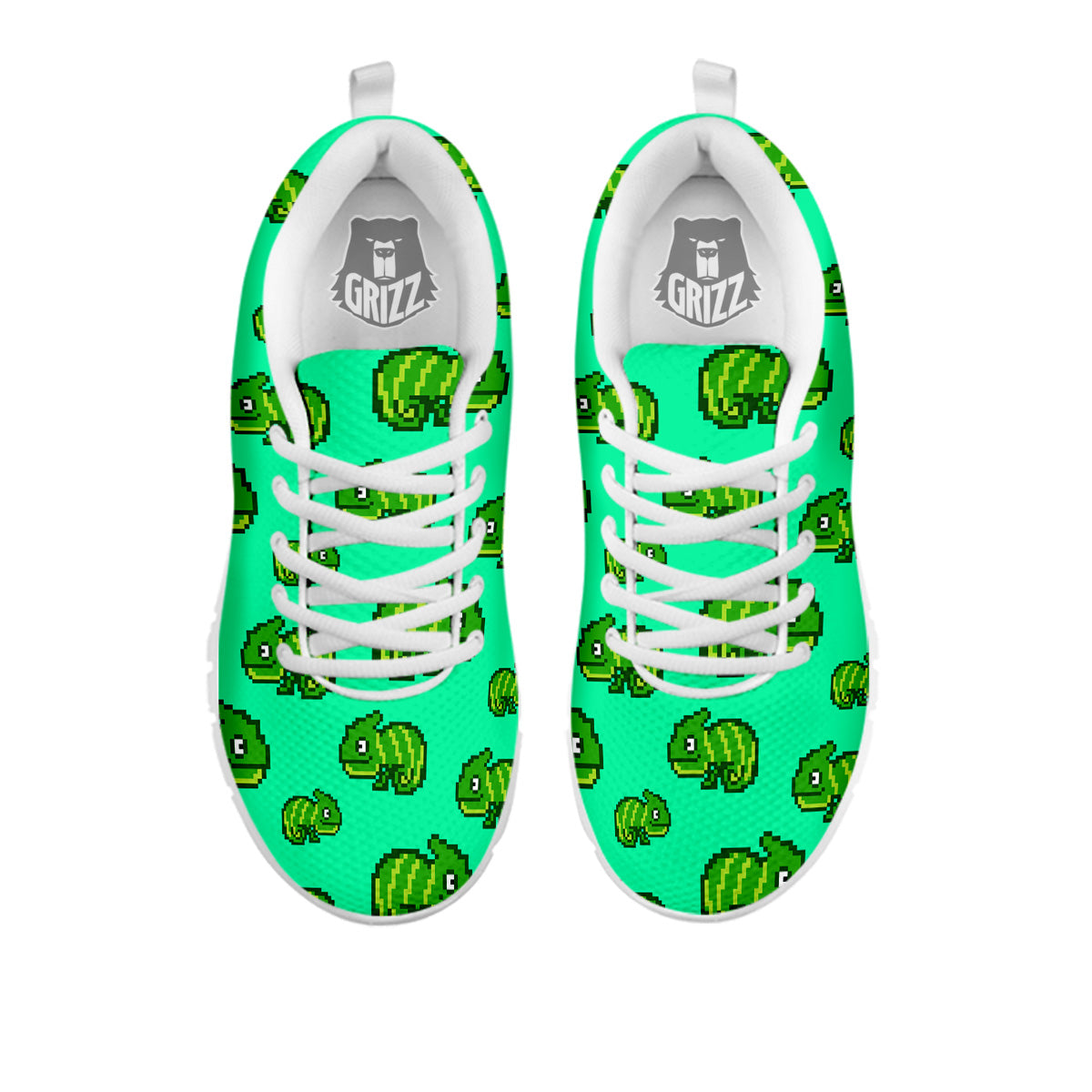 8 Bit Pixel Green Chameleons Print Pattern White Sneaker-grizzshop