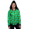 8 Bit Pixel Green Chameleons Print Pattern Women's Bomber Jacket-grizzshop